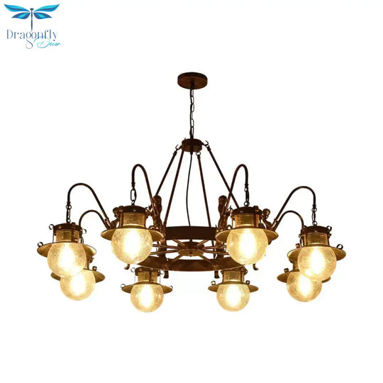 7/8 Bulbs Clear Glass Chandelier Light Country Rust Spherical Restaurant Pendant Lamp With Metal