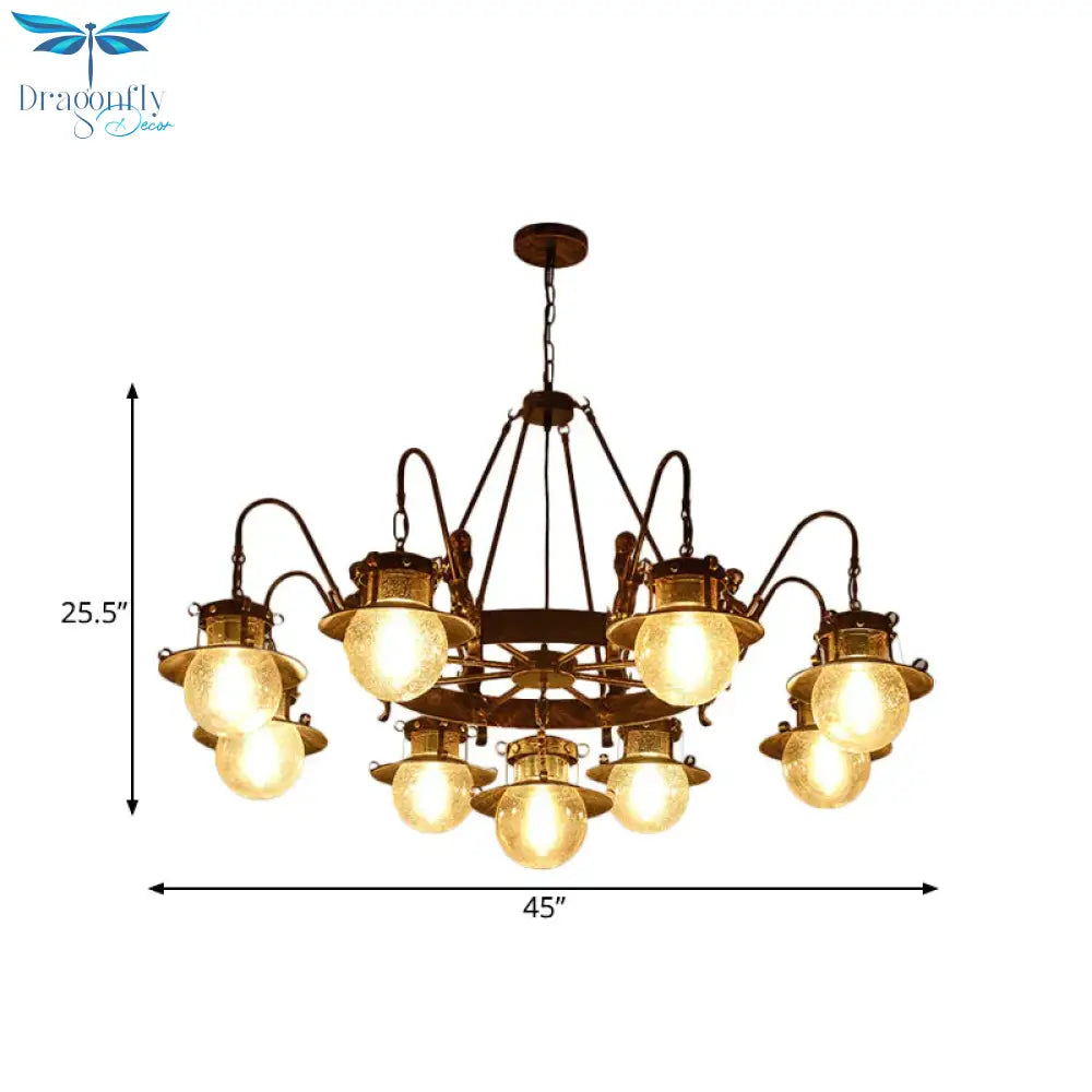 7/8 Bulbs Clear Glass Chandelier Light Country Rust Spherical Restaurant Pendant Lamp With Metal