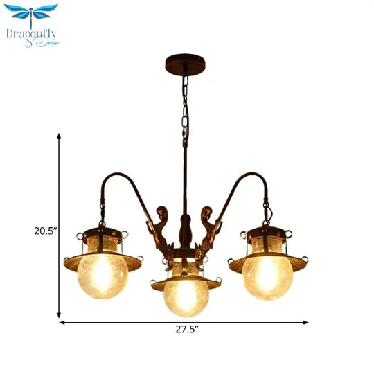 7/8 Bulbs Clear Glass Chandelier Light Country Rust Spherical Restaurant Pendant Lamp With Metal