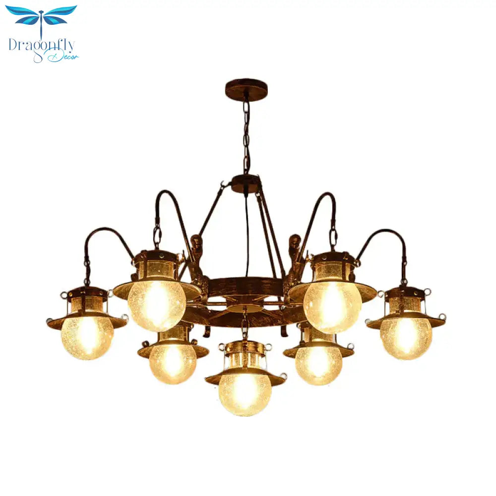 7/8 Bulbs Clear Glass Chandelier Light Country Rust Spherical Restaurant Pendant Lamp With Metal