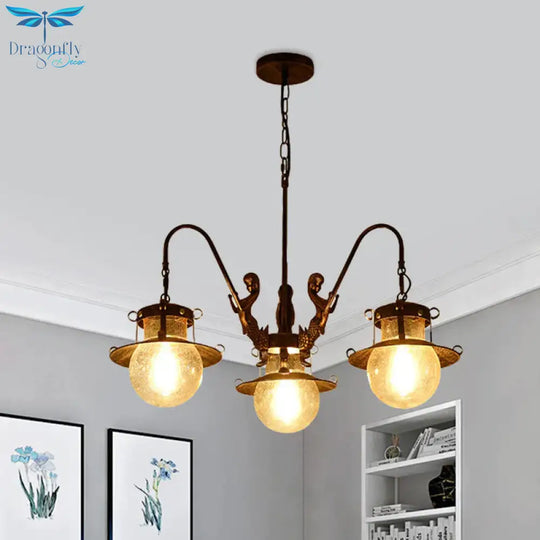 7/8 Bulbs Clear Glass Chandelier Light Country Rust Spherical Restaurant Pendant Lamp With Metal