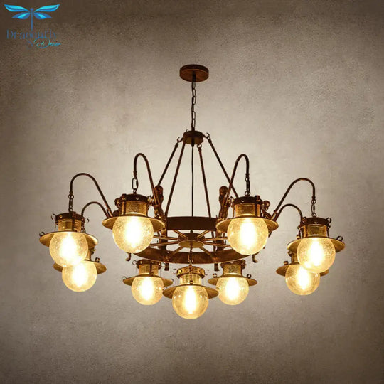 7/8 Bulbs Clear Glass Chandelier Light Country Rust Spherical Restaurant Pendant Lamp With Metal