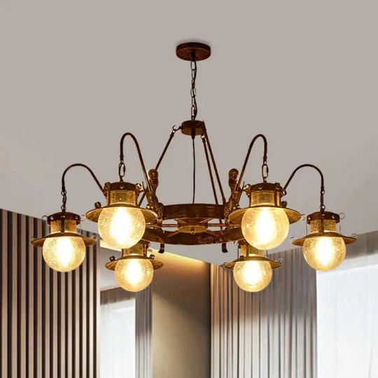 7/8 Bulbs Clear Glass Chandelier Light Country Rust Spherical Restaurant Pendant Lamp With Metal