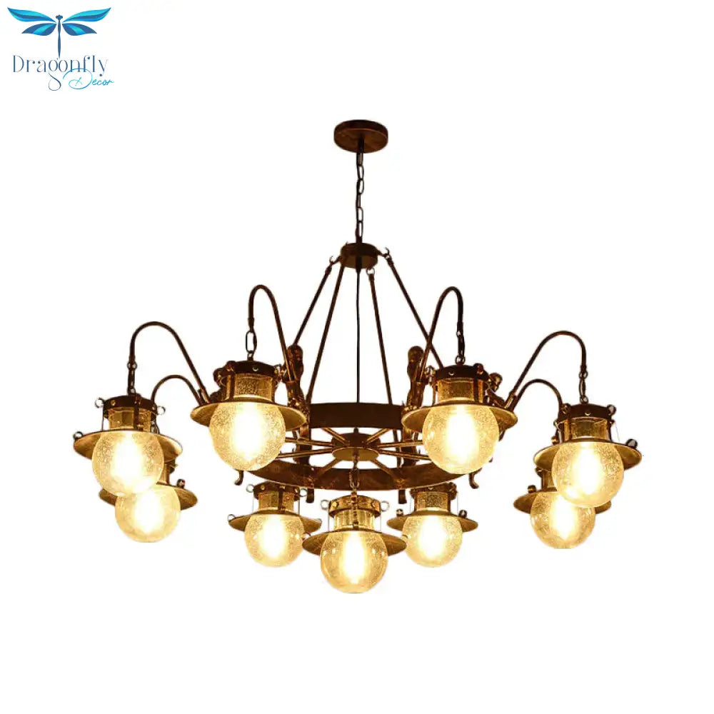 7/8 Bulbs Clear Glass Chandelier Light Country Rust Spherical Restaurant Pendant Lamp With Metal