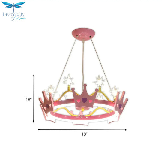 7 Bulbs Girl Room Hanging Chandelier Kid Pink Pendant Lamp With Butterfly/Crown Acrylic Shade
