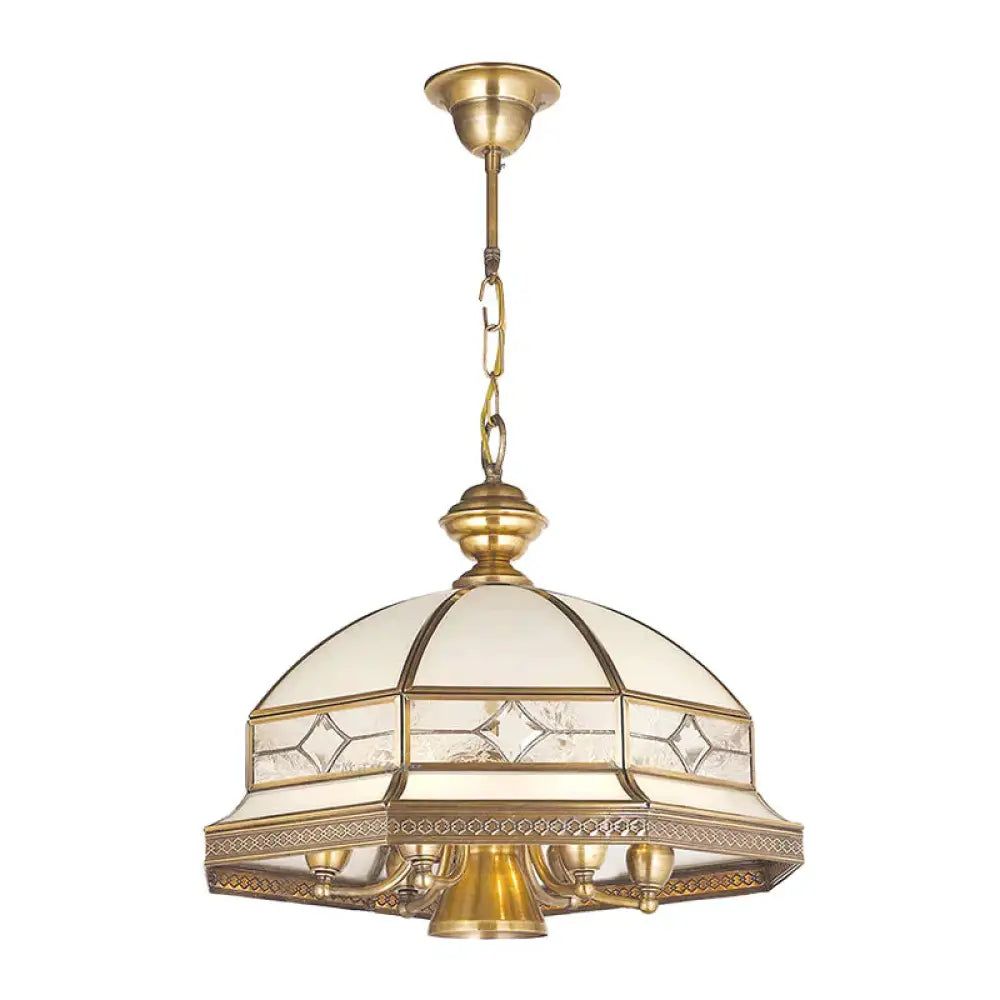 7 Bulbs Sandblasted Glass Chandelier Colonial Gold Dome Living Room Pendant Lighting Fixture