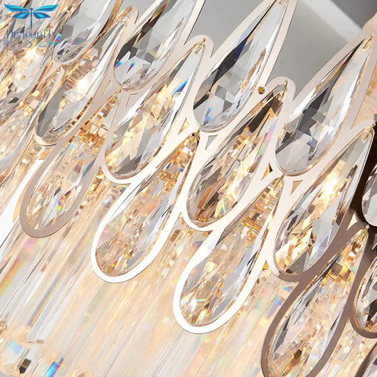 7 Heads Drum Chandelier Pendant Light Simple Clear Teardrop Crystal Hanging Ceiling