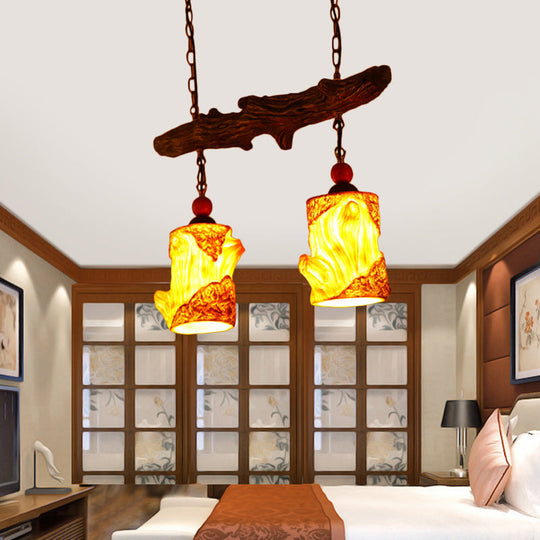 Elena - Yellow 2 - Light Resin Ceiling Chandelier Warehouse Cylinder Living Room Suspension Pendant