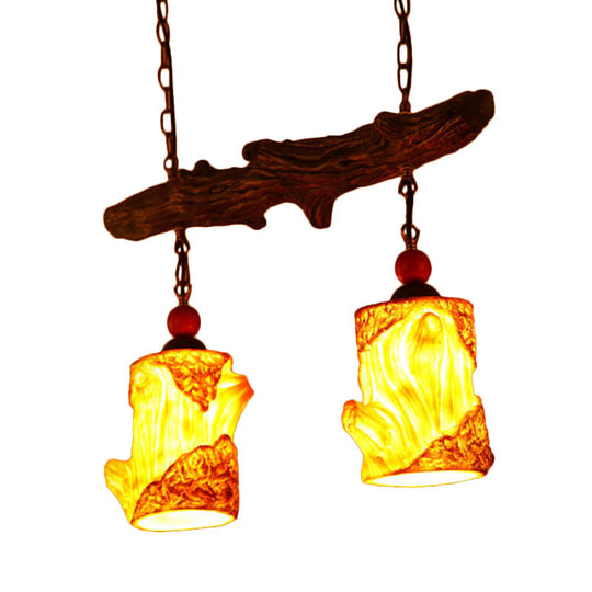 Elena - Yellow 2 - Light Resin Ceiling Chandelier Warehouse Cylinder Living Room Suspension Pendant