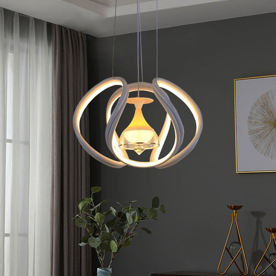 Modern White Acrylic Led Wave Ceiling Pendant Lighting Fixture With Wine Cup Inside For Dining Room
