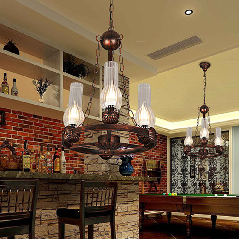 Alicia - Vintage Clear Ribbed Glass Vase Hanging Chandelier Factory 3 - Bulb Balcony Pendant Light
