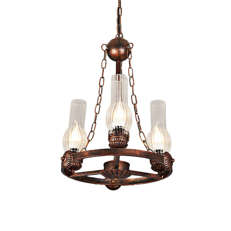 Alicia - Vintage Clear Ribbed Glass Vase Hanging Chandelier Factory 3 - Bulb Balcony Pendant Light