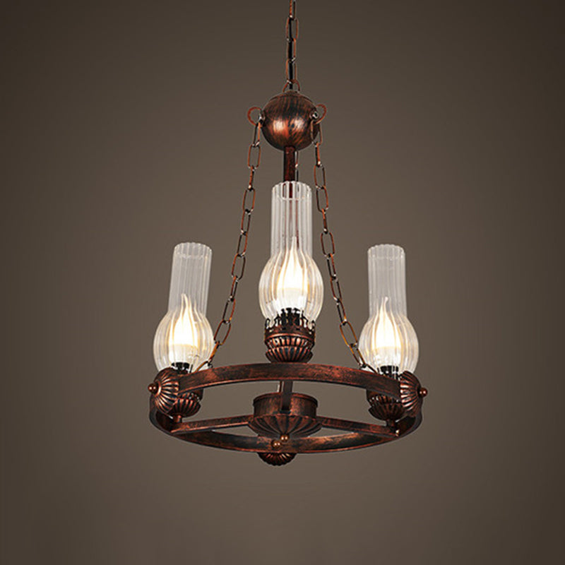 Alicia - Vintage Clear Ribbed Glass Vase Hanging Chandelier Factory 3 - Bulb Balcony Pendant Light