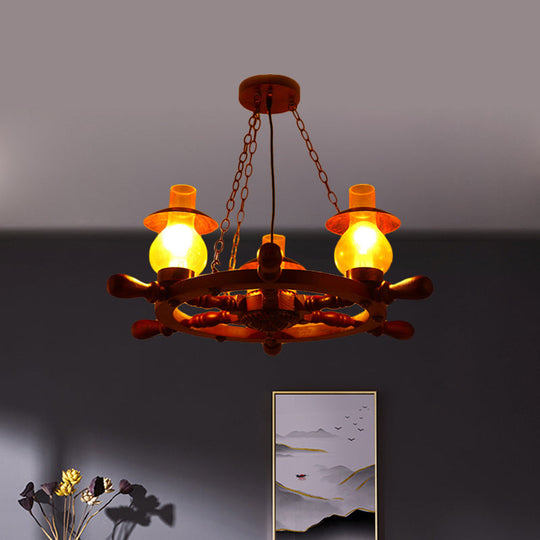 Raegan - Industrial 3 Heads Ceiling Chandelier Dining Room Wood Pendant Light With Vase Yellow