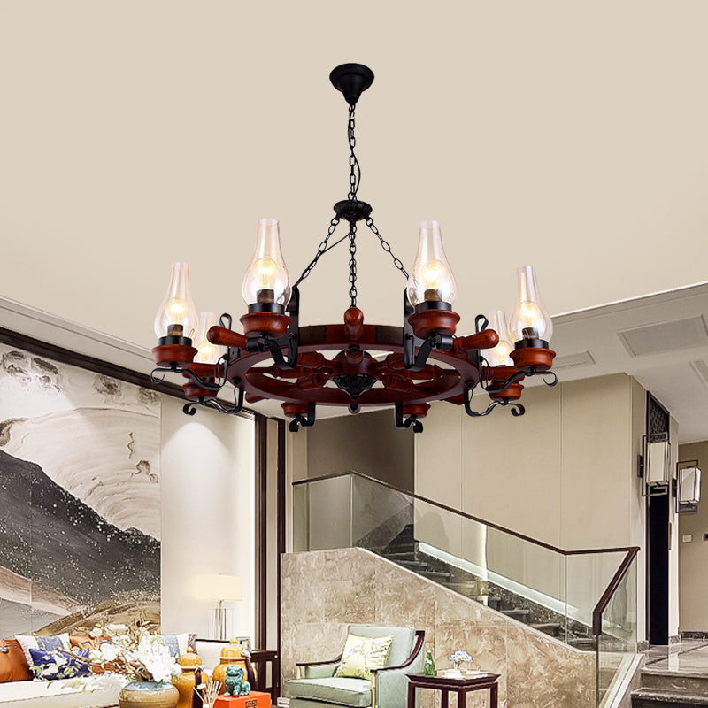 Alamak - 6/8 - Light Drop Pendant Factory Vase Clear Glass Chandelier Light Fixture With Wood