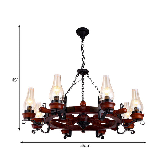 Alamak - 6/8 - Light Drop Pendant Factory Vase Clear Glass Chandelier Light Fixture With Wood