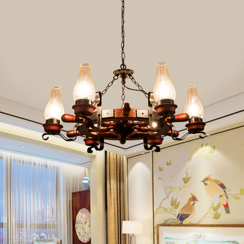 Alamak - 6/8 - Light Drop Pendant Factory Vase Clear Glass Chandelier Light Fixture With Wood