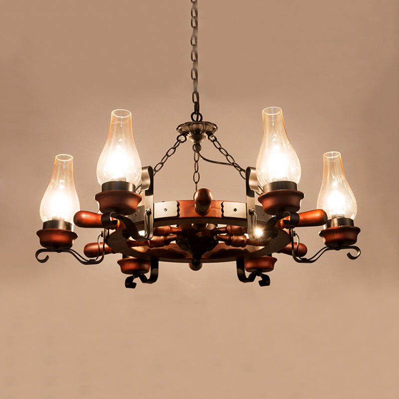 Alamak - 6/8 - Light Drop Pendant Factory Vase Clear Glass Chandelier Light Fixture With Wood