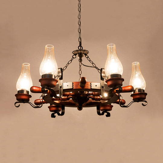 Alamak - 6/8 - Light Drop Pendant Factory Vase Clear Glass Chandelier Light Fixture With Wood