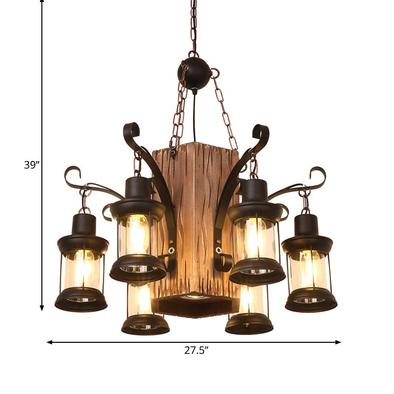 Emily - Clear Glass Chandelier: Farmhouse 6 - Light Lantern Dining Room Lamp