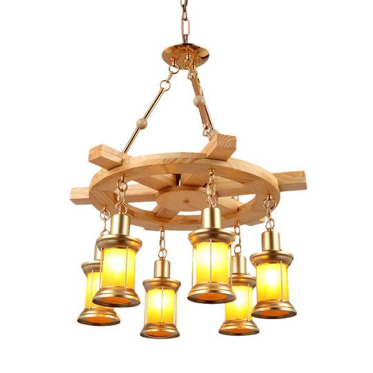 Noemi - 6 - Light Industrial Pendant Chandelier Lamp With Wood Rudder Deco