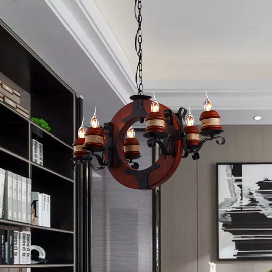 Juliette - 6 - Light Vintage Brown Wood Chandelier: Rustic Pendant Lighting 6 /