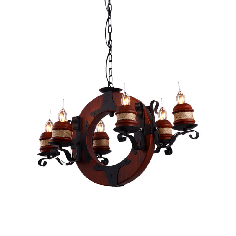Juliette - 6 - Light Vintage Brown Wood Chandelier: Rustic Pendant Lighting