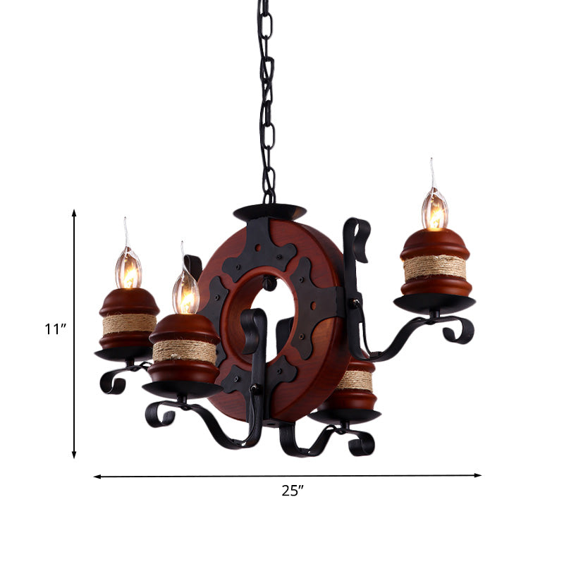Juliette - 6 - Light Vintage Brown Wood Chandelier: Rustic Pendant Lighting