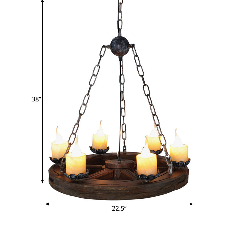 Marina - Marble Chandelier Lamp: Elegant 6 - Head Pendant With Wood Wheel Design