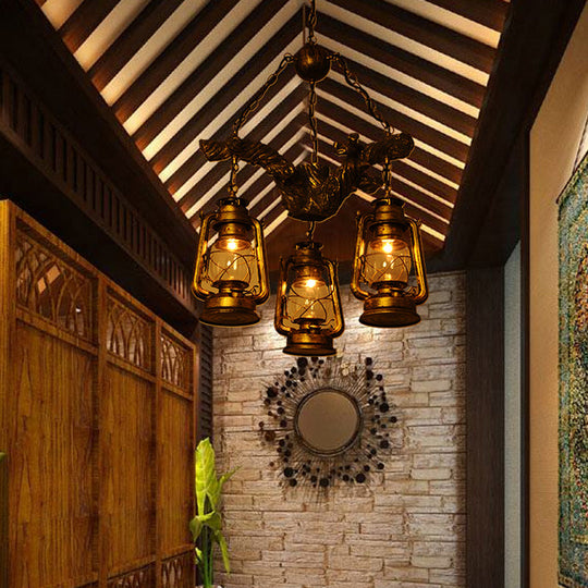 Ginevra - Coastal Brass Lantern Chandelier With Clear Glass &amp; Resin Branch Beam
