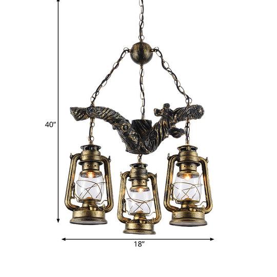 Ginevra - Coastal Brass Lantern Chandelier With Clear Glass &amp; Resin Branch Beam