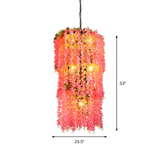 Jade - Pink Tiered Restaurant Pendant Ceiling Light With Flower Decor 7 - Head