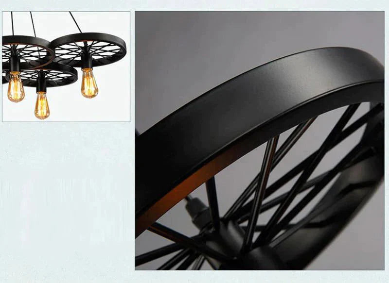 Retro Industrial Iron Wheel Vintage Black Pendant Lamp Classic Loft Lights E27 For Restaurant