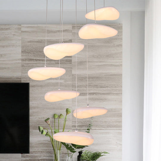 Ava - White Geometric Down Lighting Simplicity 3/7 Heads Led Metal Hanging Light With Round/Linear