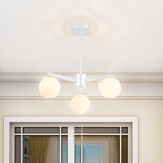 Alessandra - Opal Ball Chandelier Simple Style Glass 3 Lights White/Black Hanging Lamp For Living