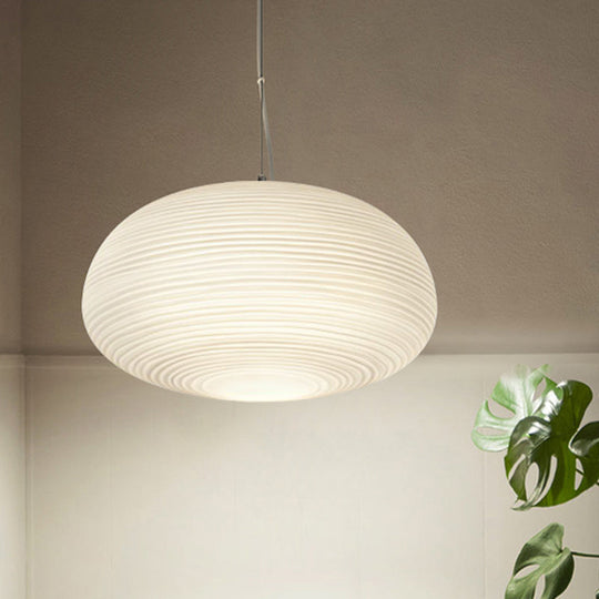 Post - Modern White Glass Cocoon Pendant Light With Ribbed Design 1 - Light Ceiling Hanging Fixture