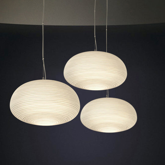 Post - Modern White Glass Cocoon Pendant Light With Ribbed Design 1 - Light Ceiling Hanging Fixture