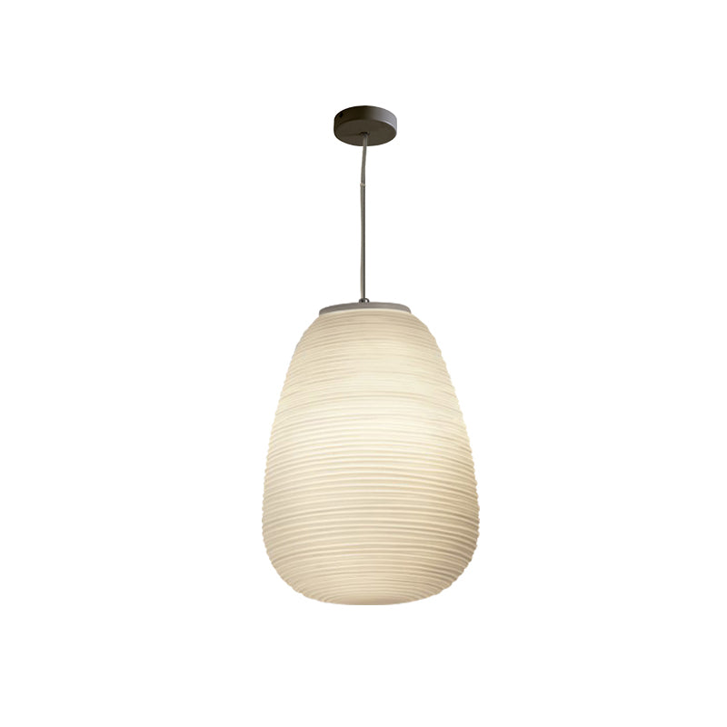 Post - Modern White Glass Cocoon Pendant Light With Ribbed Design 1 - Light Ceiling Hanging Fixture
