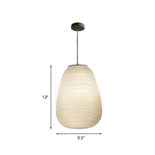 Post - Modern White Glass Cocoon Pendant Light With Ribbed Design 1 - Light Ceiling Hanging Fixture