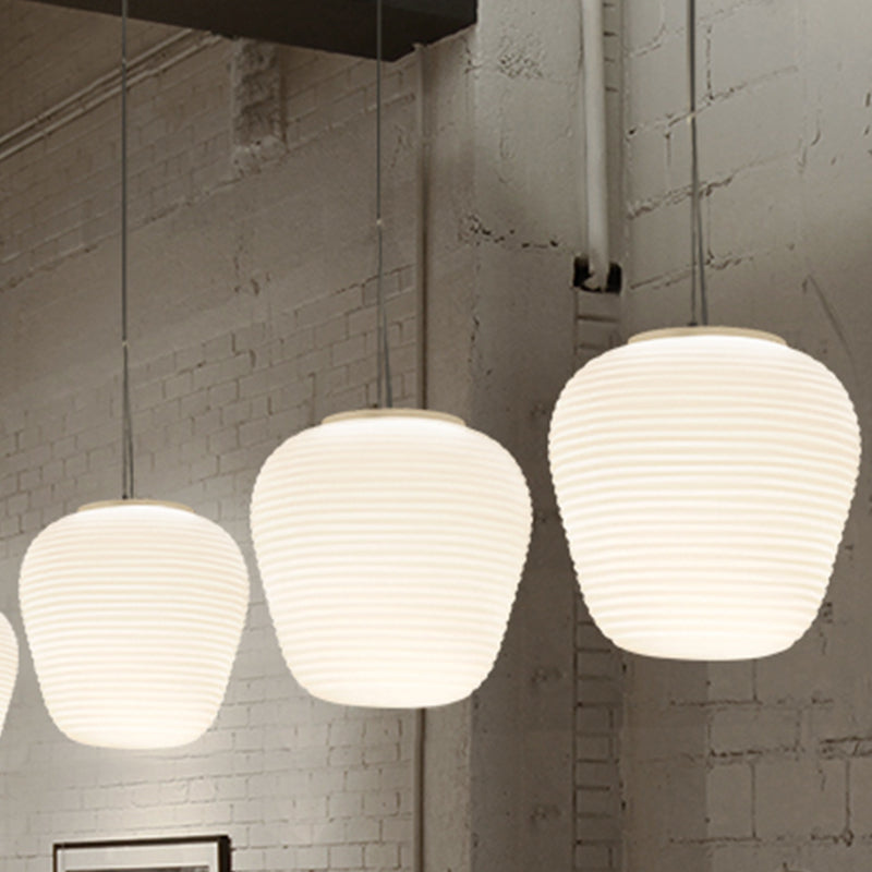 Post - Modern White Glass Cocoon Pendant Light With Ribbed Design 1 - Light Ceiling Hanging Fixture