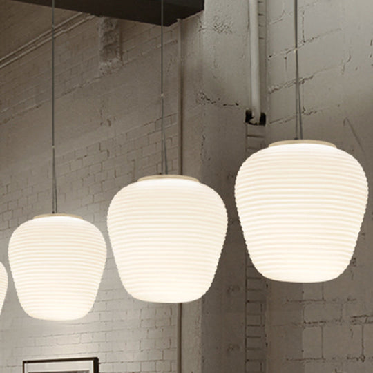 Post - Modern White Glass Cocoon Pendant Light With Ribbed Design 1 - Light Ceiling Hanging Fixture