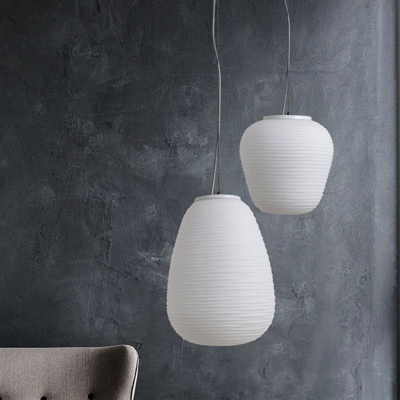 Post - Modern White Glass Cocoon Pendant Light With Ribbed Design 1 - Light Ceiling Hanging Fixture