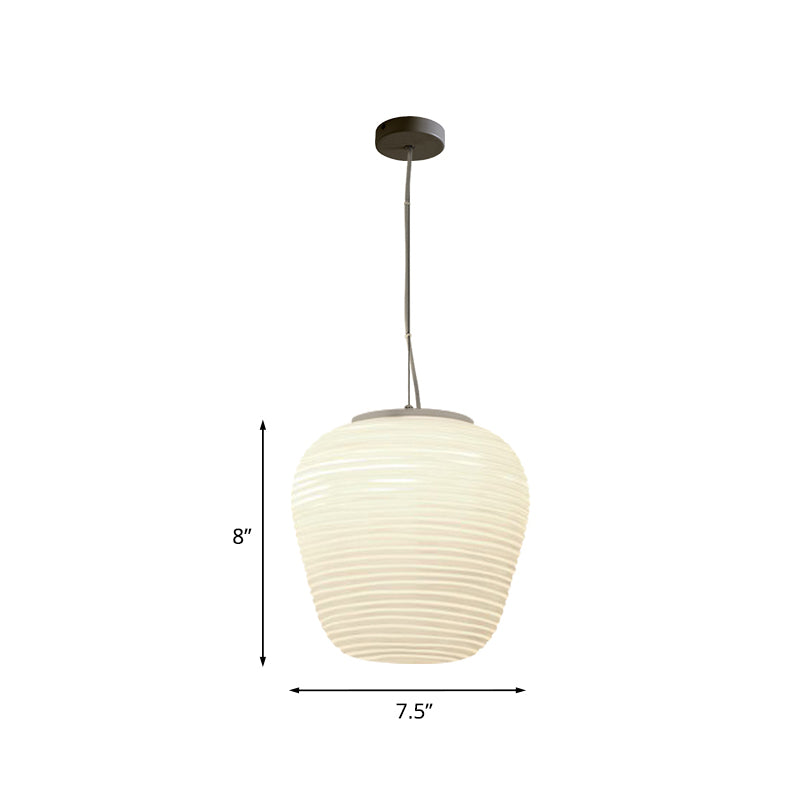 Post - Modern White Glass Cocoon Pendant Light With Ribbed Design 1 - Light Ceiling Hanging Fixture