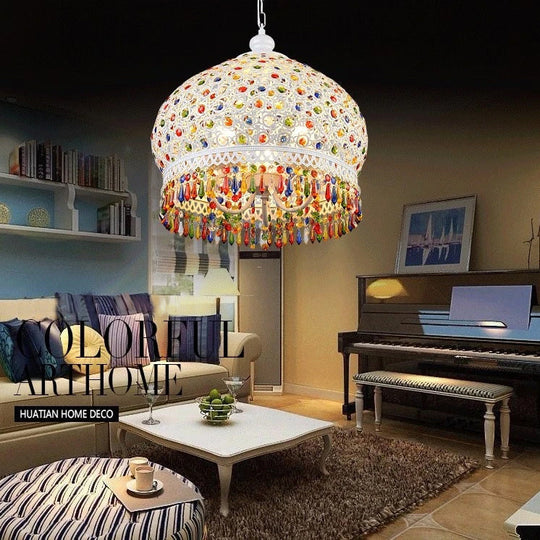 Bohemian Mediterranean Blue Crystal Ceiling Drop Light Pendant Lamp Lampshade Lighting Fixture For