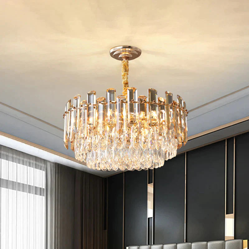 Modern Gold Finish Cut Crystal Chandeliers For Living Room