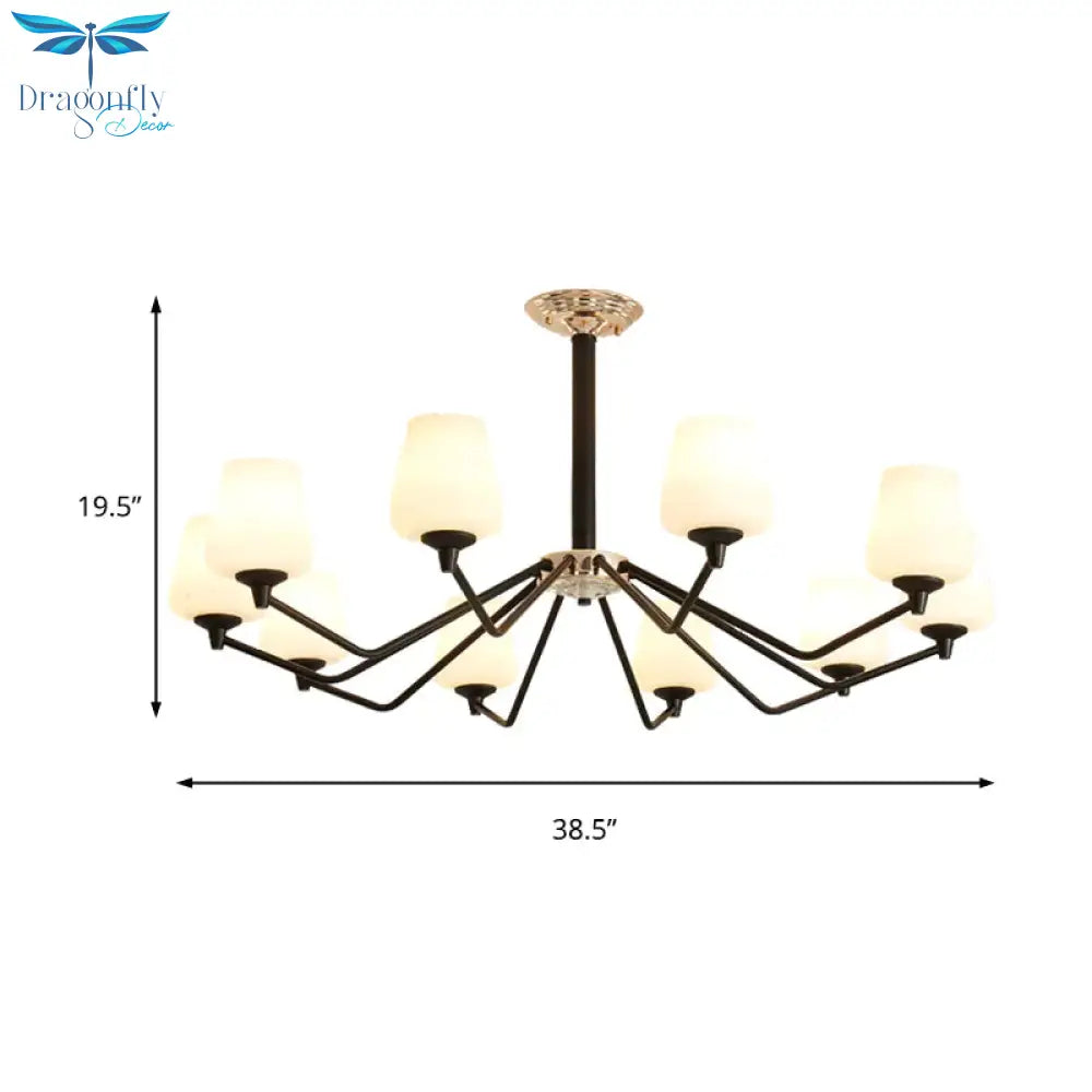 8/10 Lights Sputnik Chandelier Traditional Black Milky Glass Pendant Light Fixture With Cup Shade