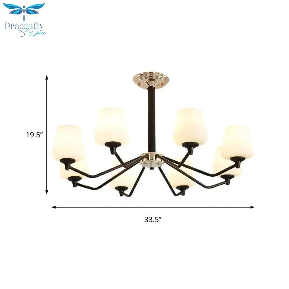 8/10 Lights Sputnik Chandelier Traditional Black Milky Glass Pendant Light Fixture With Cup Shade