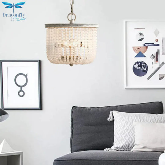 8.5’/14’ Wide Rustic Rounded Chandelier 2 Lights Crystal Suspension Lighting Fixture In White