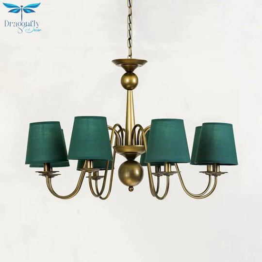 8 - Bulb Tapered Chandelier Light Fixture Country Coffee/Yellow/Dark Green Fabric Down Lighting