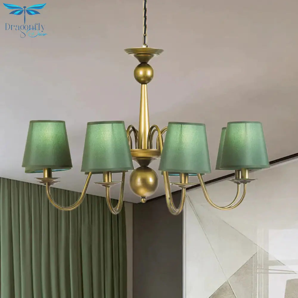 8 - Bulb Tapered Chandelier Light Fixture Country Coffee/Yellow/Dark Green Fabric Down Lighting